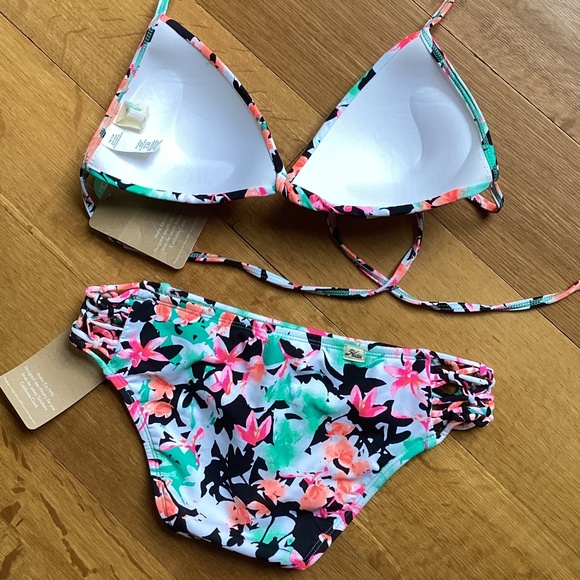 HOBIE Tropical Pink/Green/Blue Floral Push-Up Bikini Set XL Top Medium Bottom - Picture 11 of 12